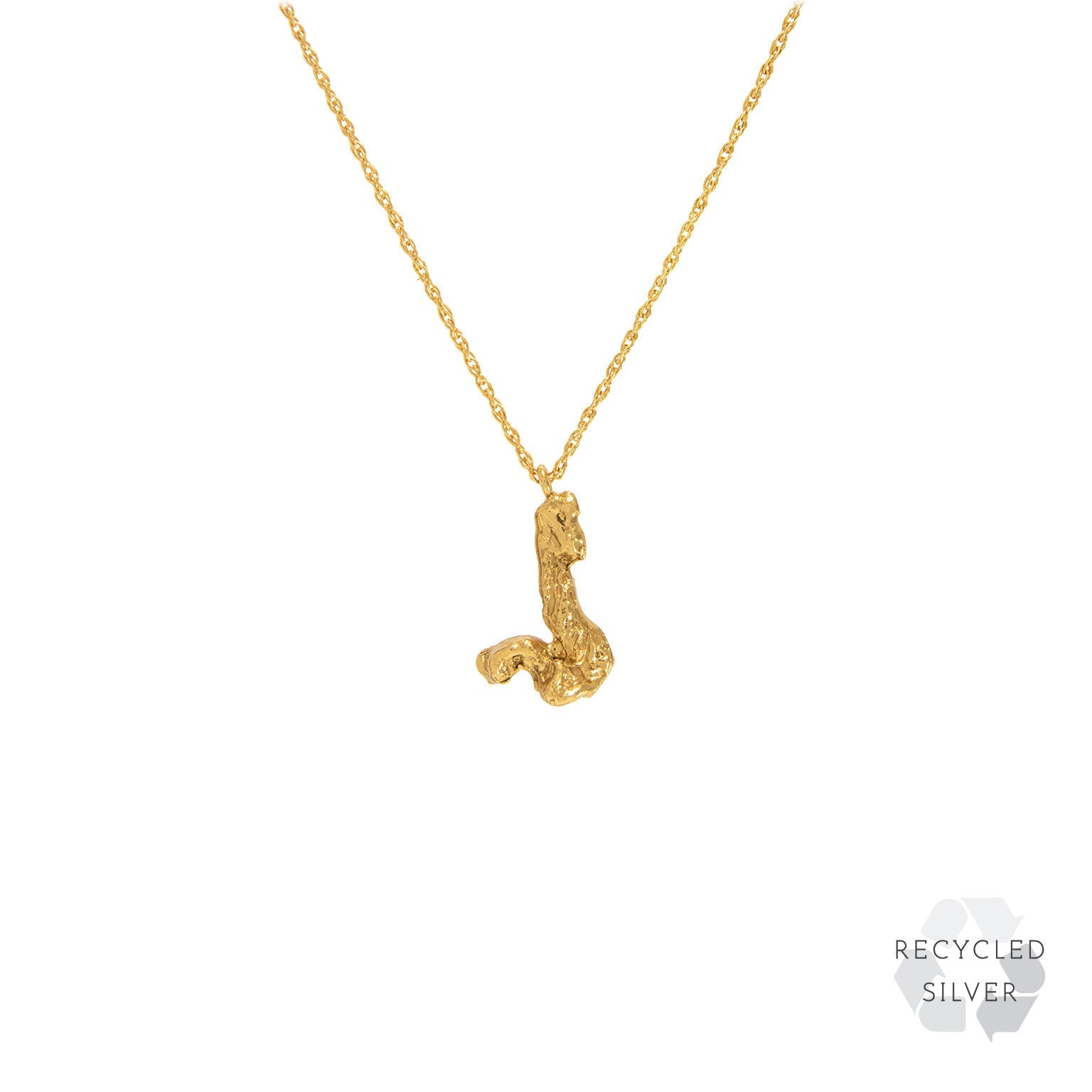J Alphabet recycled silver necklace gold