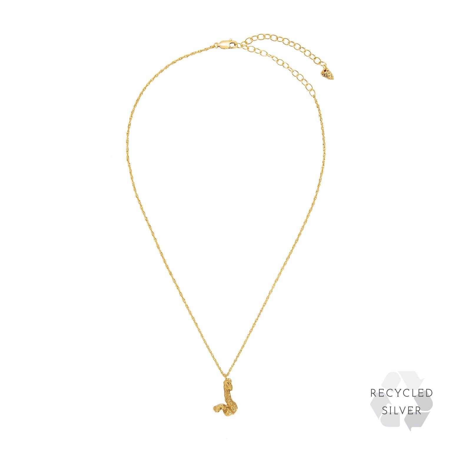 J Alphabet recycled silver necklace gold