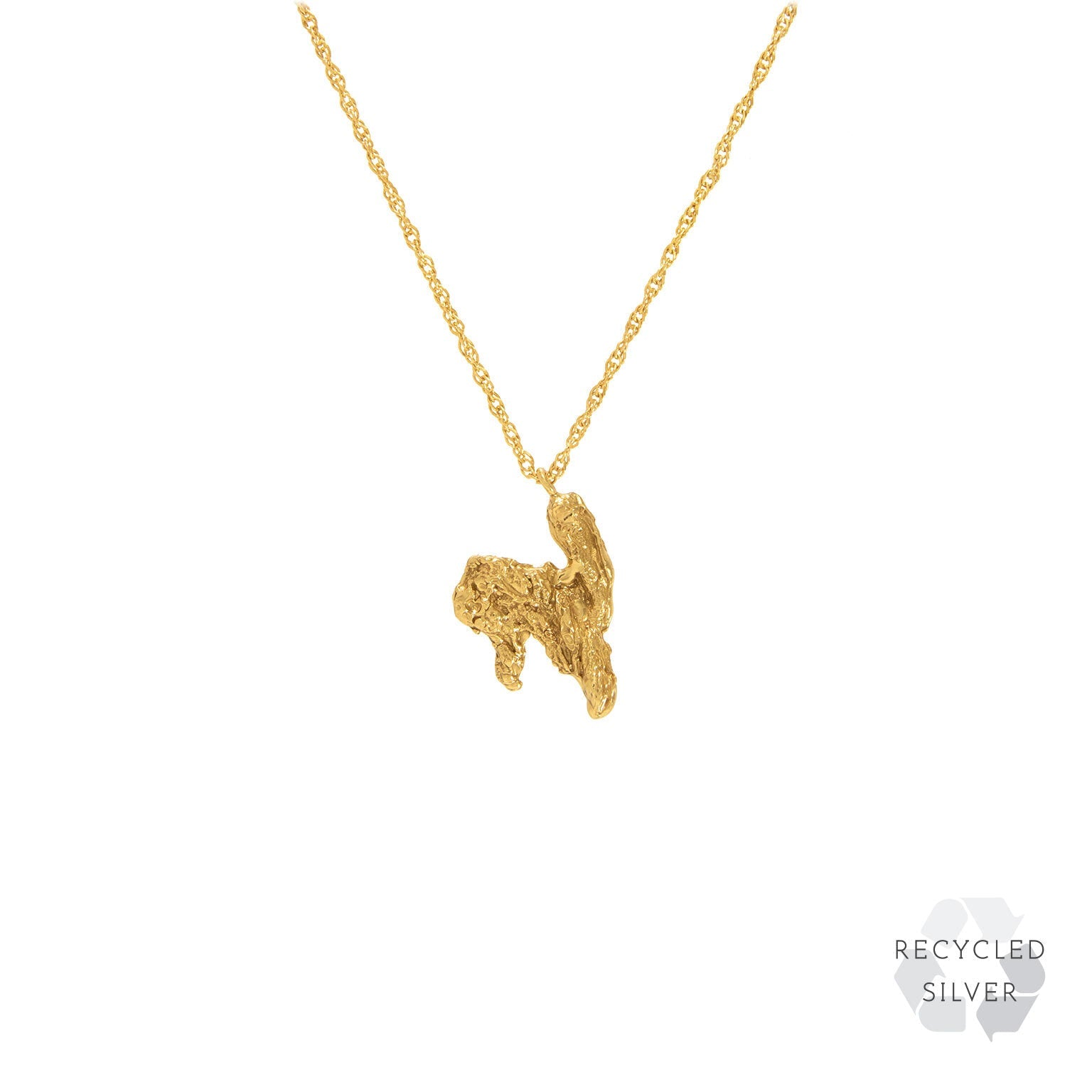 N Alphabet recycled silver necklace gold