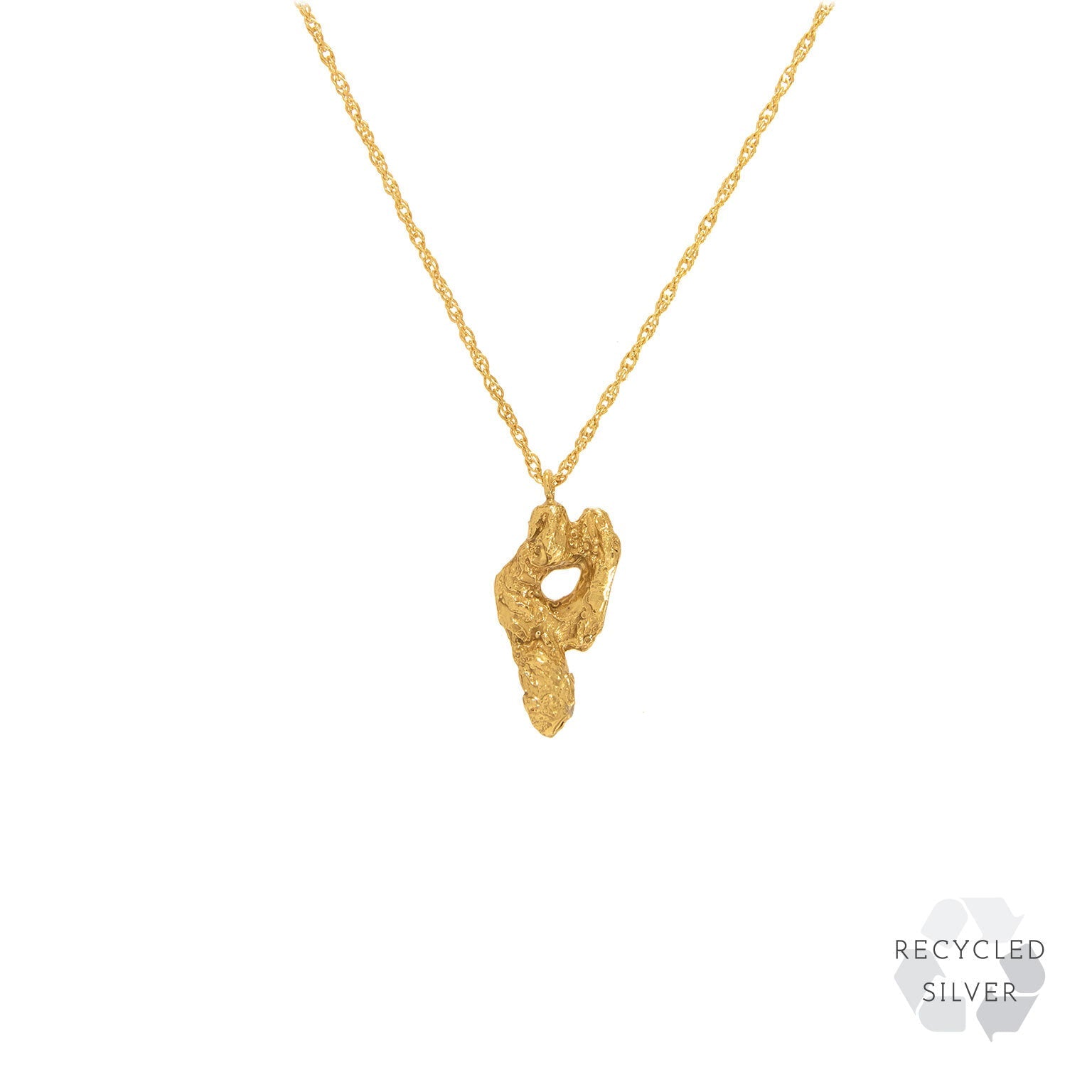 P Alphabet recycled silver necklace gold