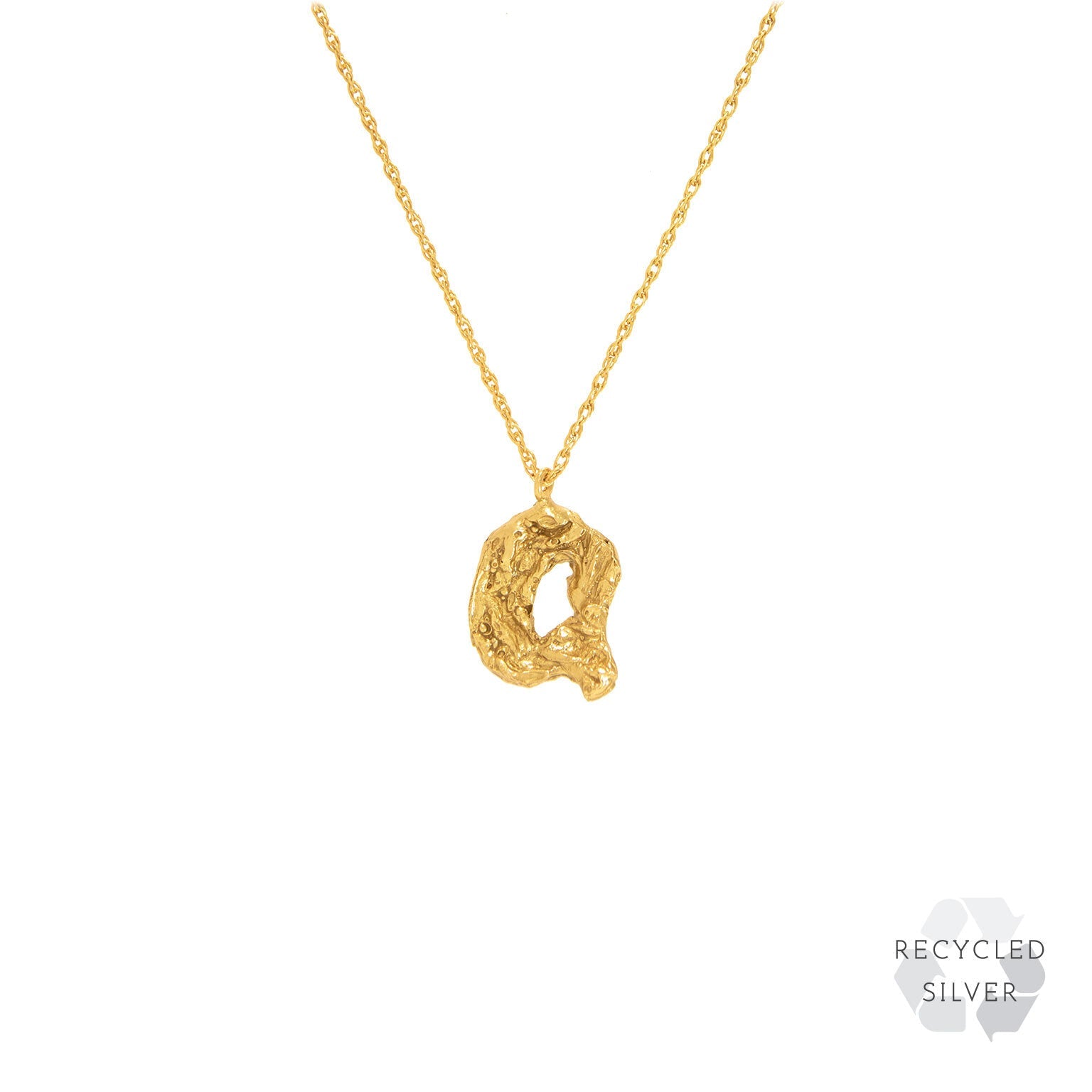 Q Alphabet recycled silver necklace gold