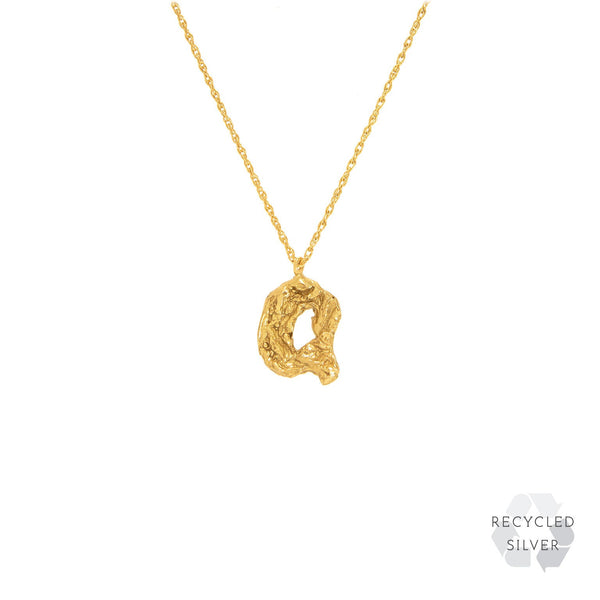 Q Alphabet recycled silver necklace gold