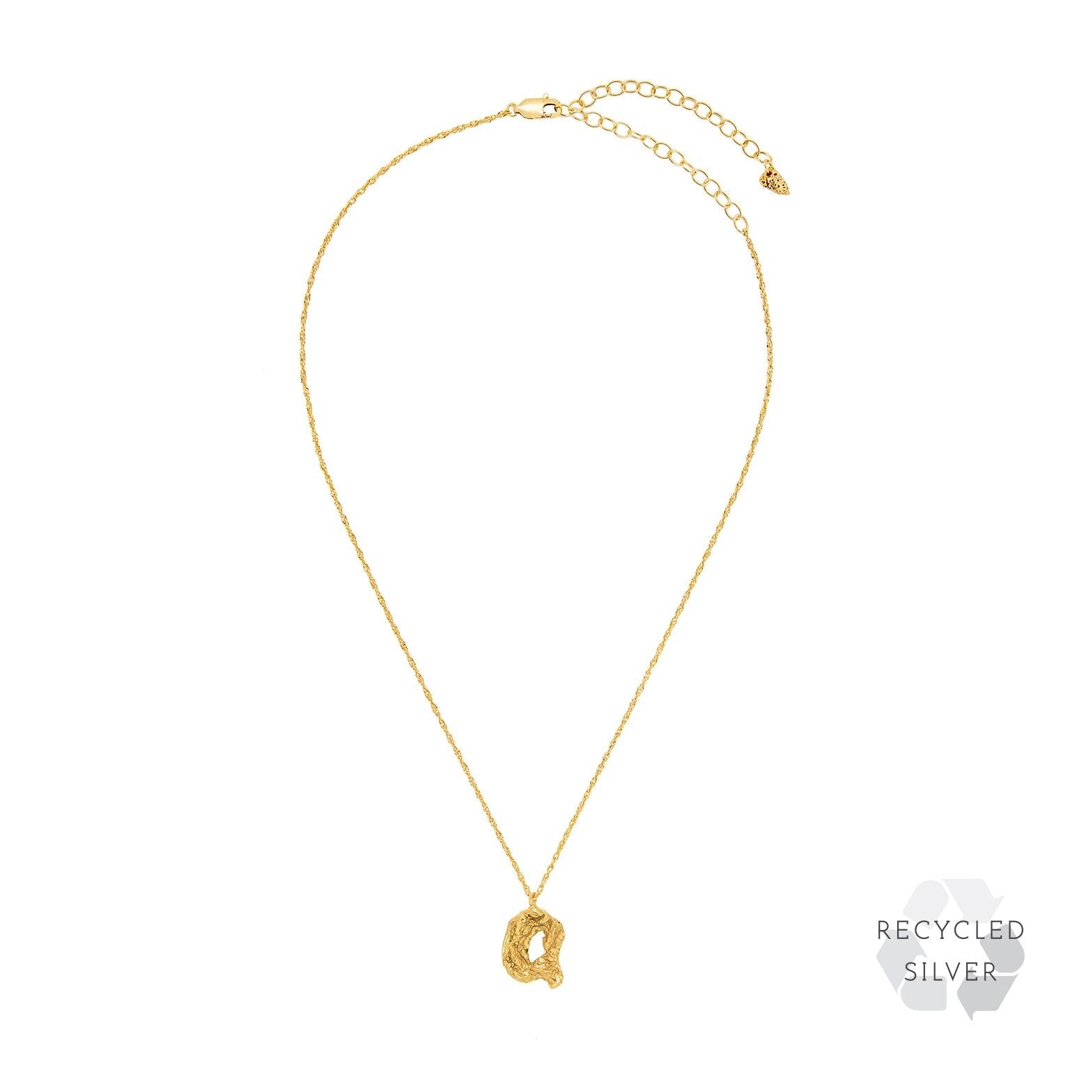 Q Alphabet recycled silver necklace gold