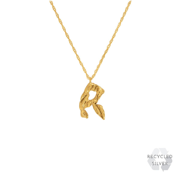 R Alphabet recycled silver necklace gold