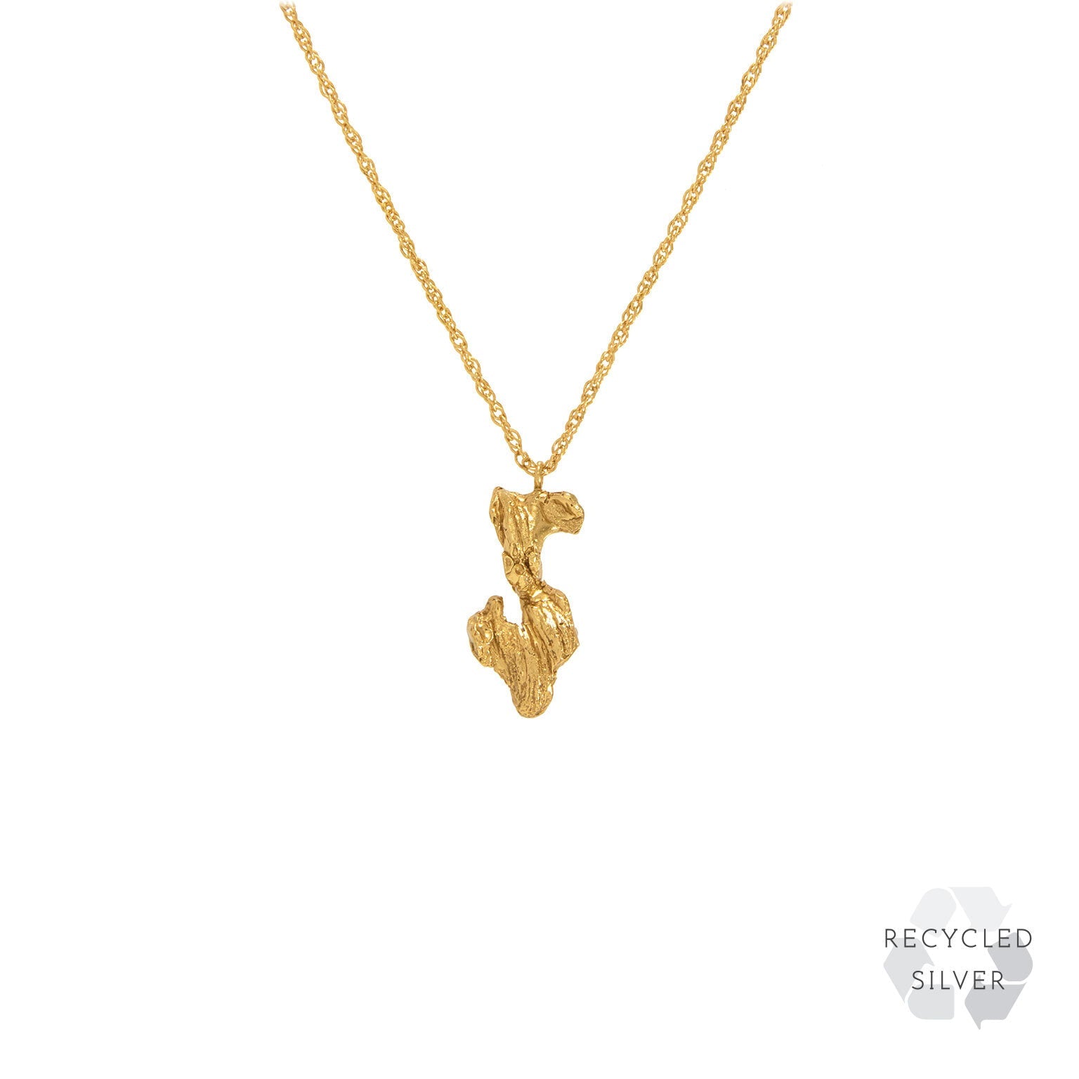 S Alphabet recycled silver necklace gold