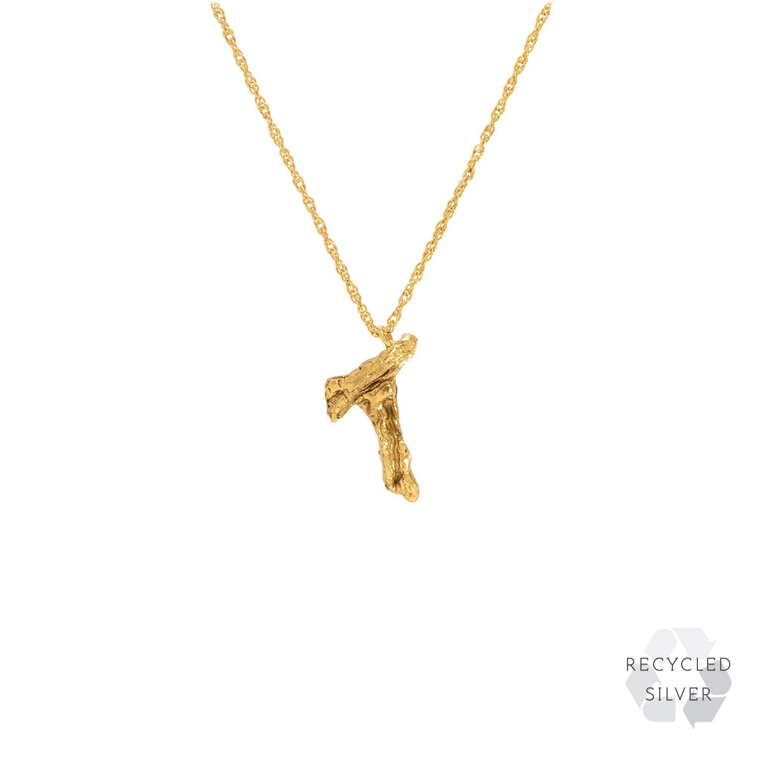 T Alphabet recycled silver necklace gold