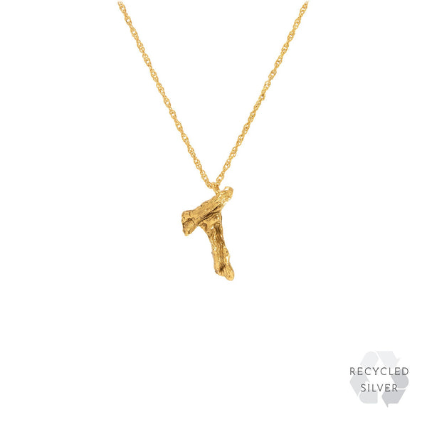 T Alphabet recycled silver necklace gold
