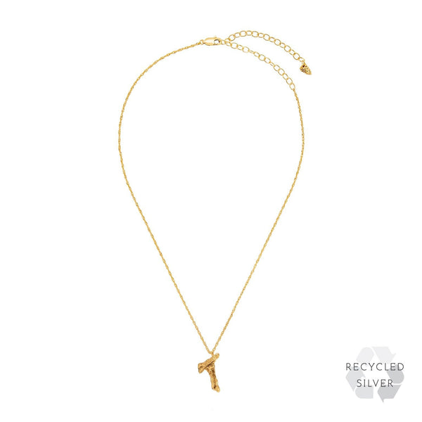 T Alphabet recycled silver necklace gold