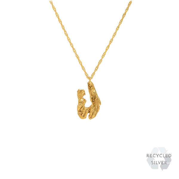 U Alphabet recycled silver necklace gold