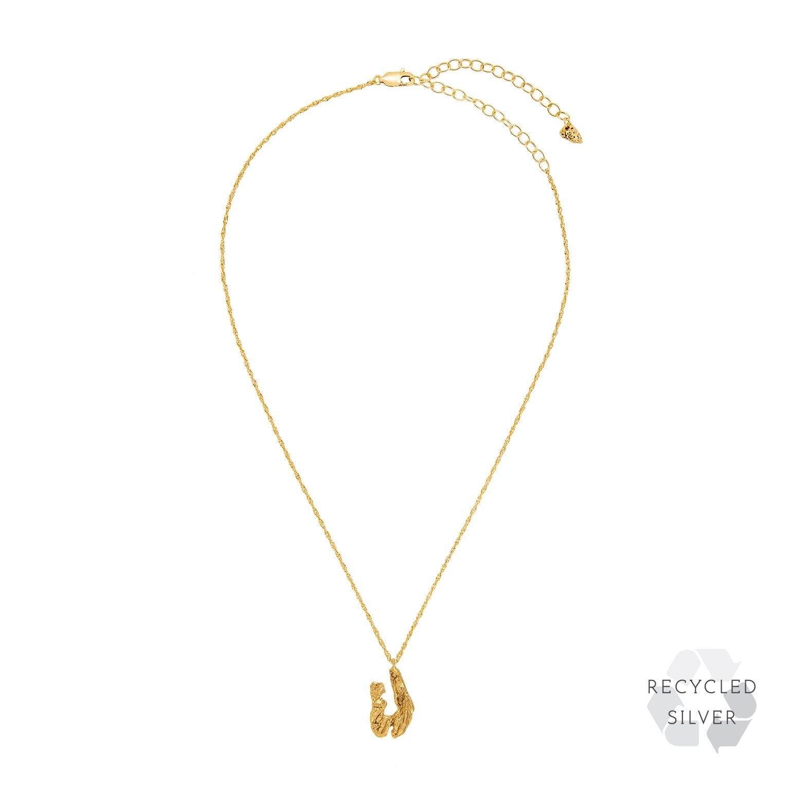 U Alphabet recycled silver necklace gold