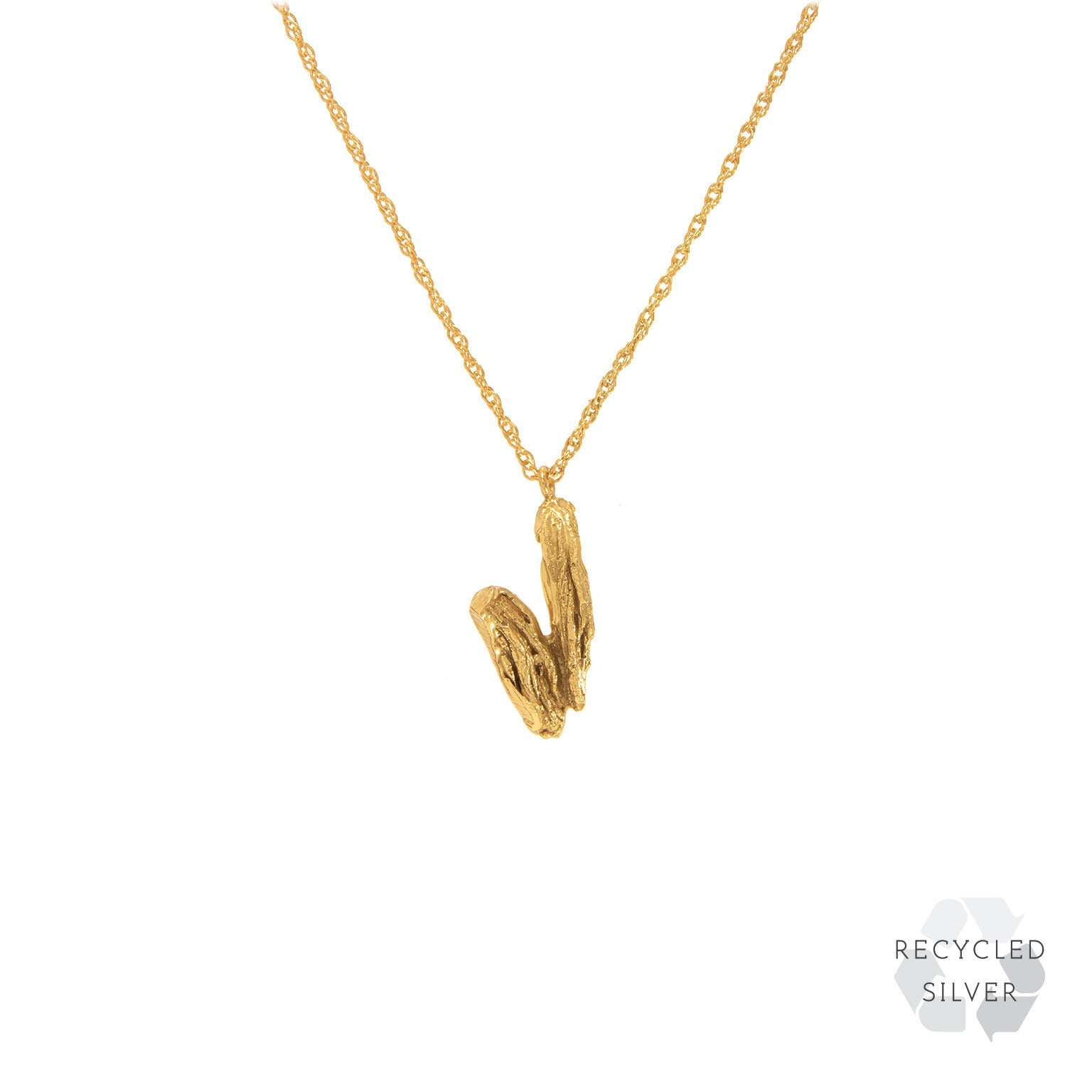 V Alphabet recycled silver necklace gold