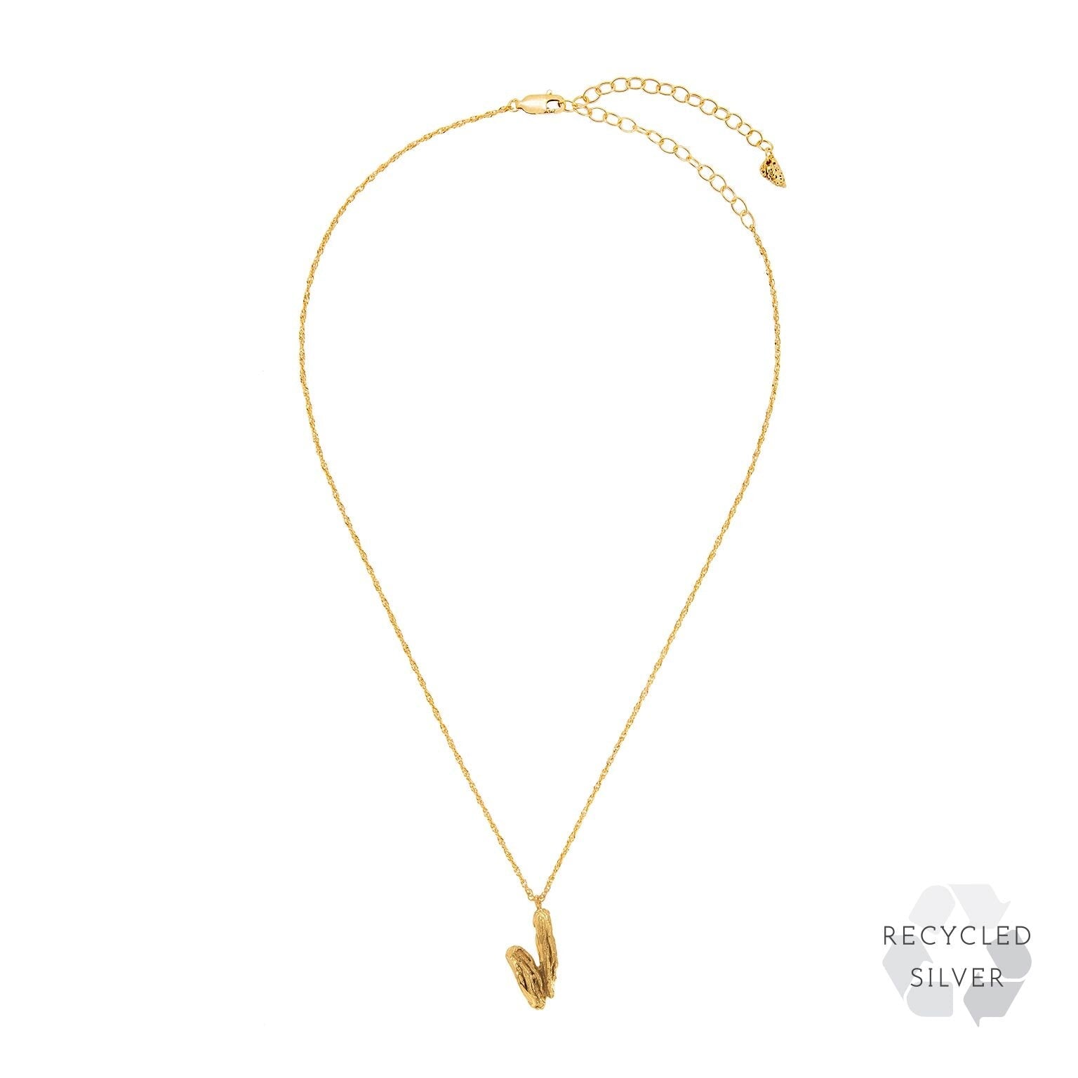 V Alphabet recycled silver necklace gold