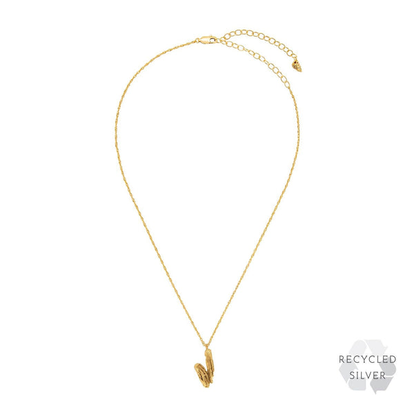 V Alphabet recycled silver necklace gold