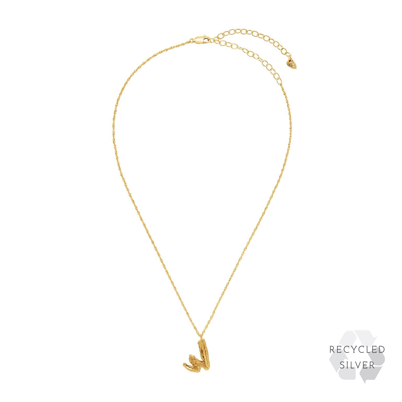 W Alphabet recycled silver necklace gold