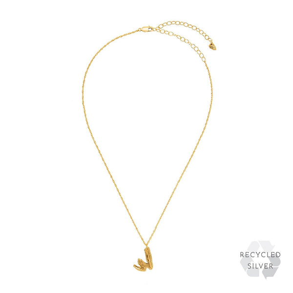 W Alphabet recycled silver necklace gold