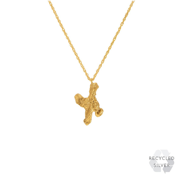 X Alphabet recycled silver necklace gold