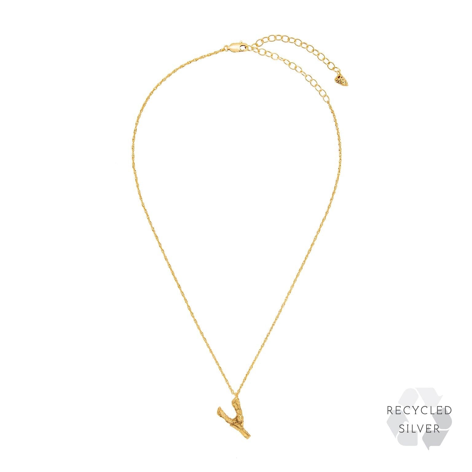 Y Alphabet recycled silver necklace gold
