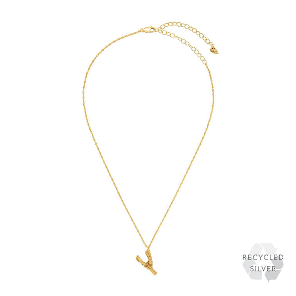 Y Alphabet recycled silver necklace gold