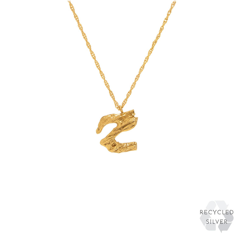 Z Alphabet recycled silver necklace gold