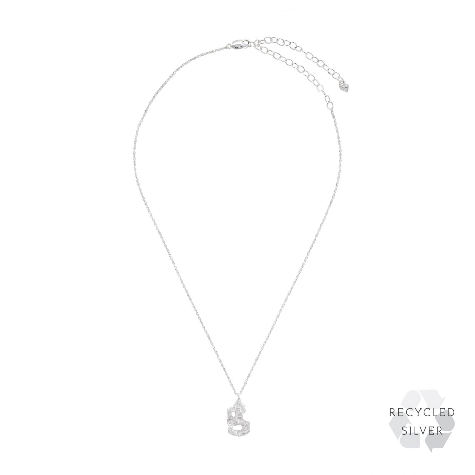 B Alphabet recycled silver necklace