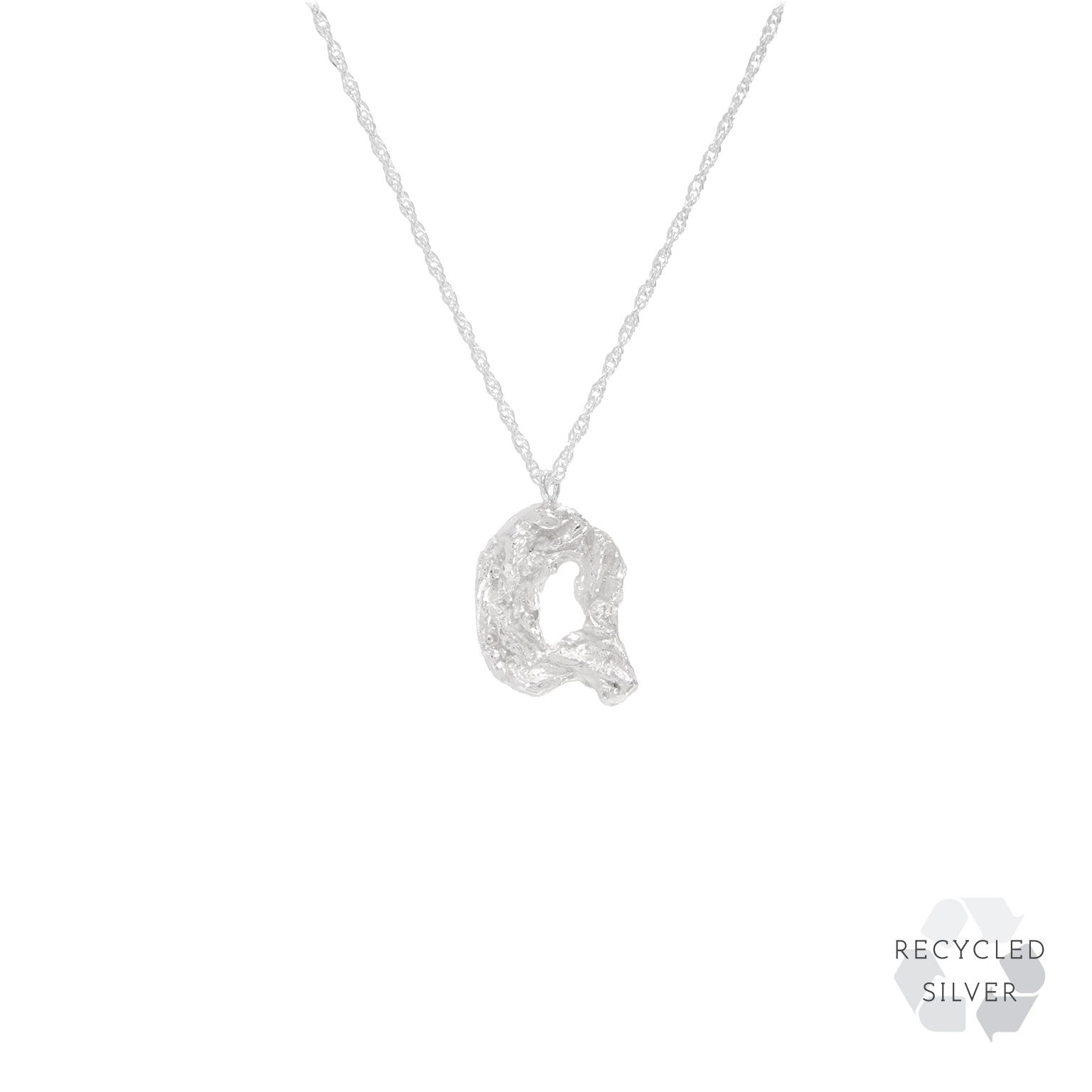 Q Alphabet recycled silver necklace
