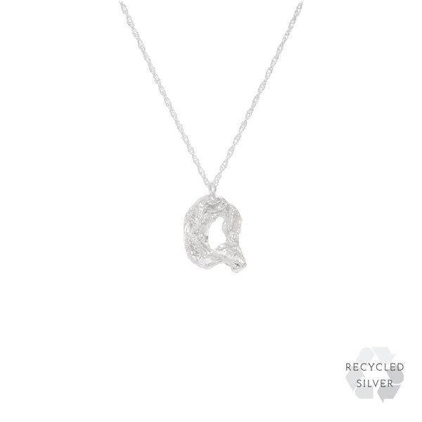 Q Alphabet recycled silver necklace