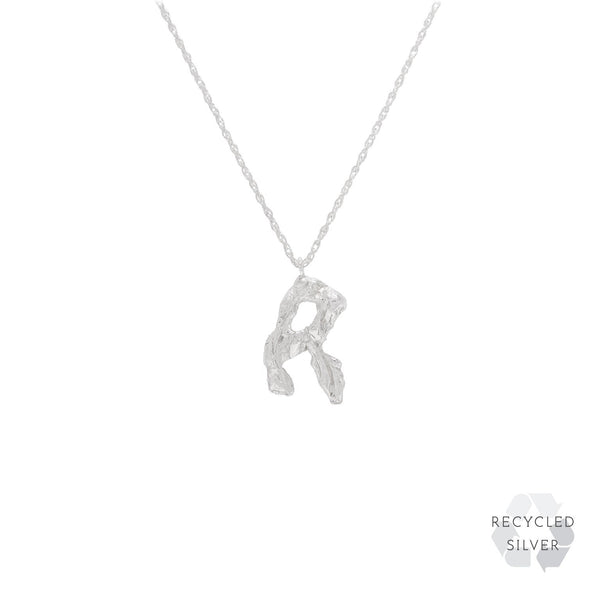 R Alphabet recycled silver necklace