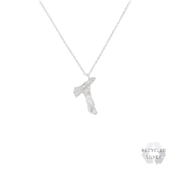 T Alphabet recycled silver necklace