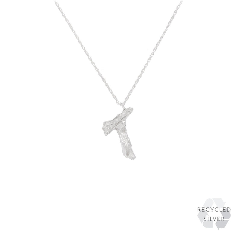 T Alphabet recycled silver necklace