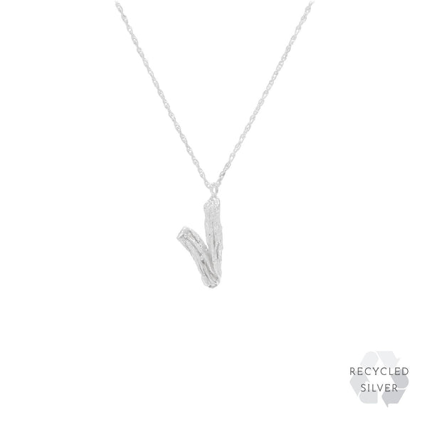 V Alphabet recycled silver necklace