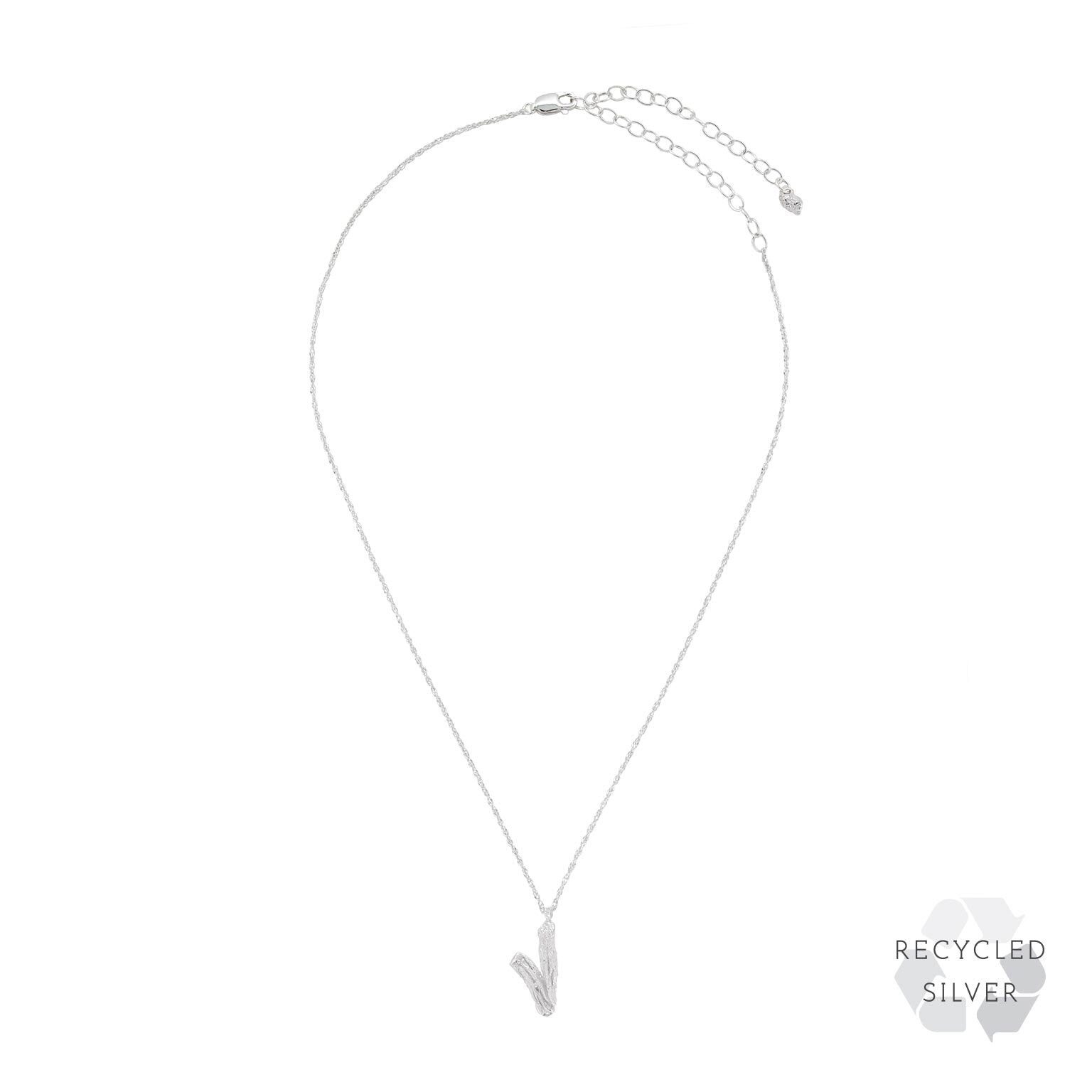V Alphabet recycled silver necklace