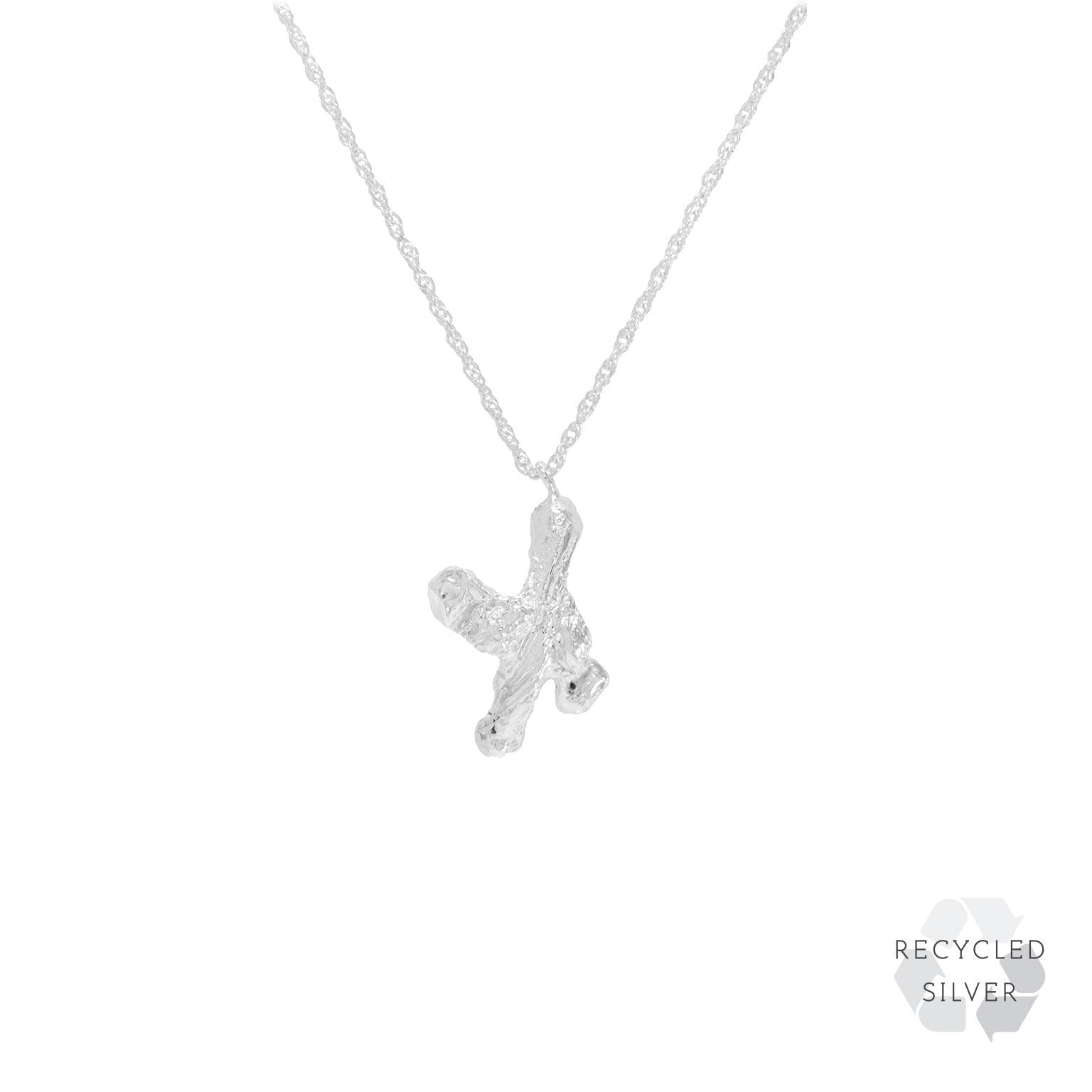 X Alphabet recycled silver necklace
