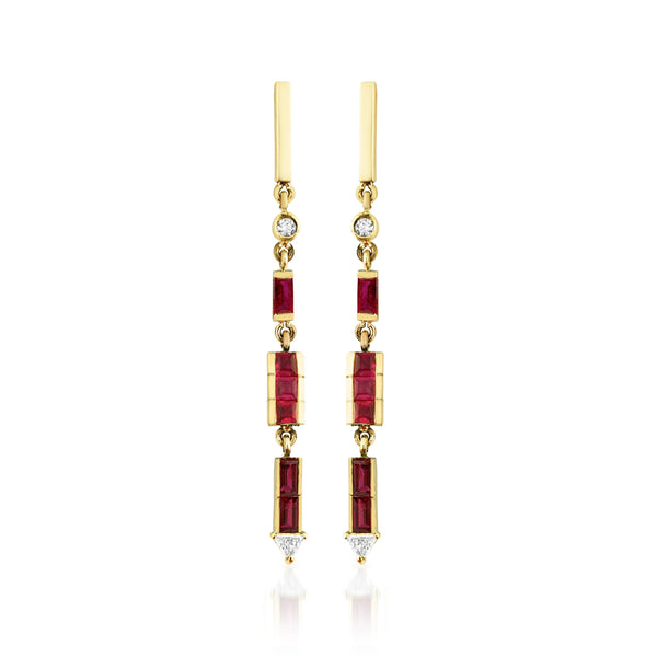 18ct Gold Artisia Bar Ruby Earrings