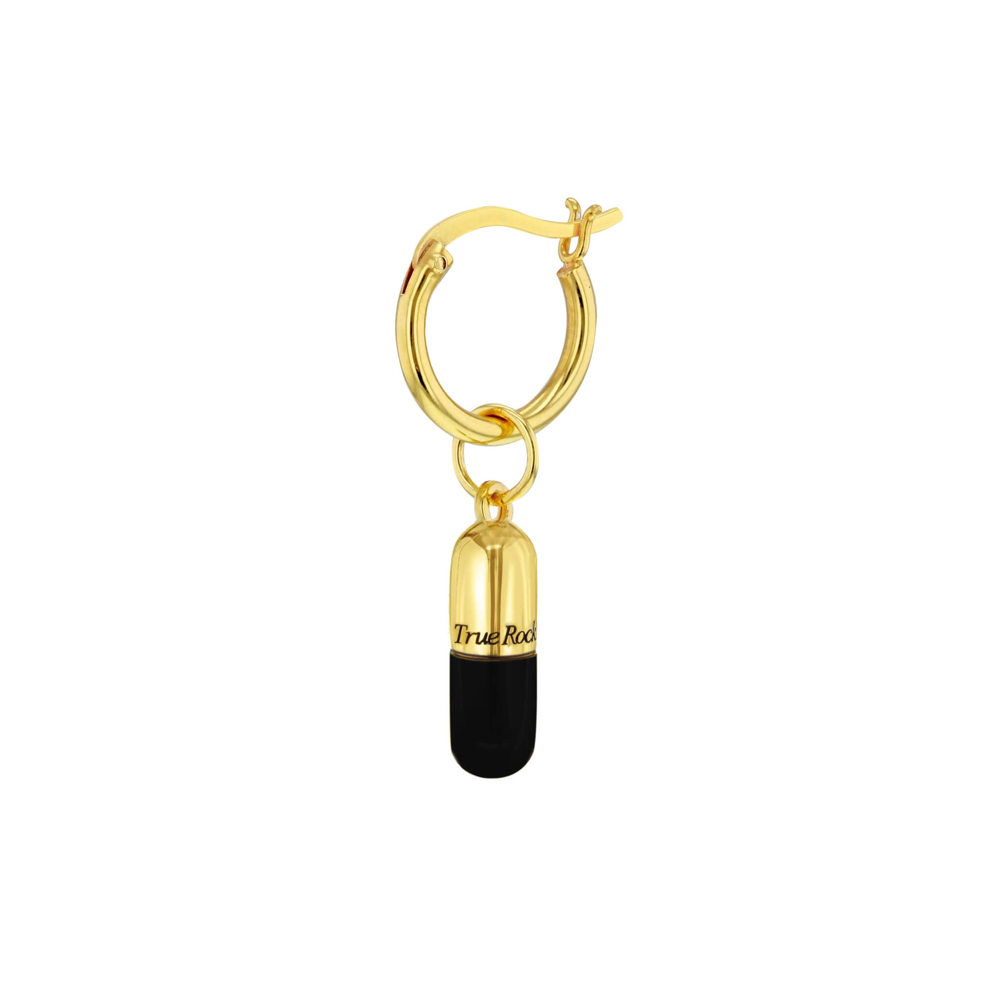 Pill Hoop Earring with Black Enamel