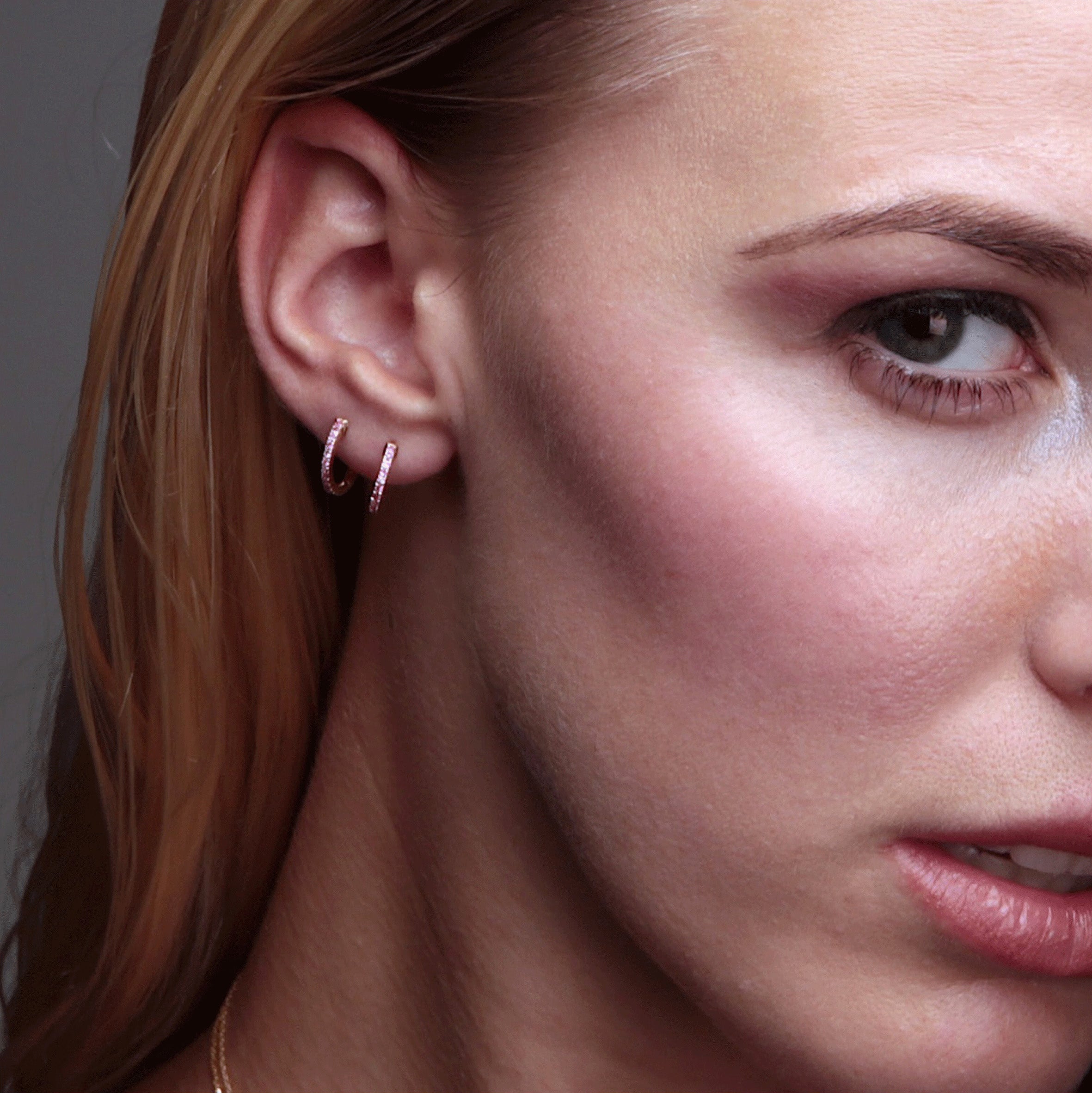 18ct Gold Claire Huggie Hoops with pink and blue sapphires