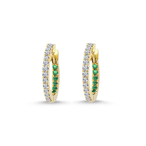 18ct Gold Claire Huggie Hoops with diamonds and emeralds