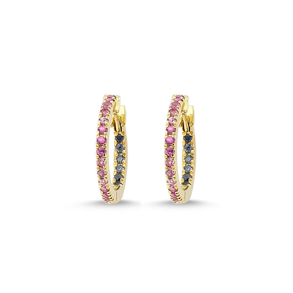 18ct Gold Claire Huggie Hoops with pink and blue sapphires