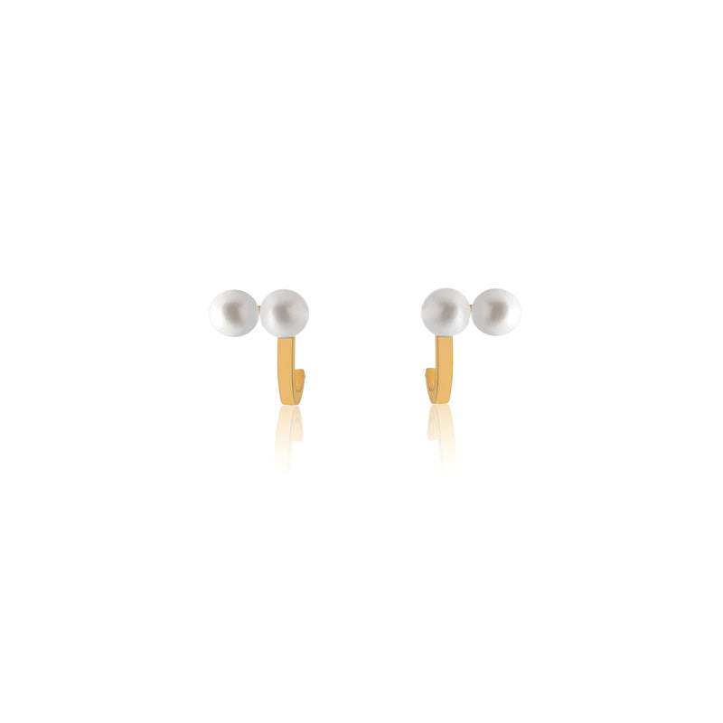 Unfinishing Line Curve Double Pearl Earrings