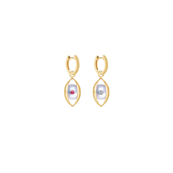 The Eye Hoop Earrings with Akoya Pearl, Ruby and White Diamond