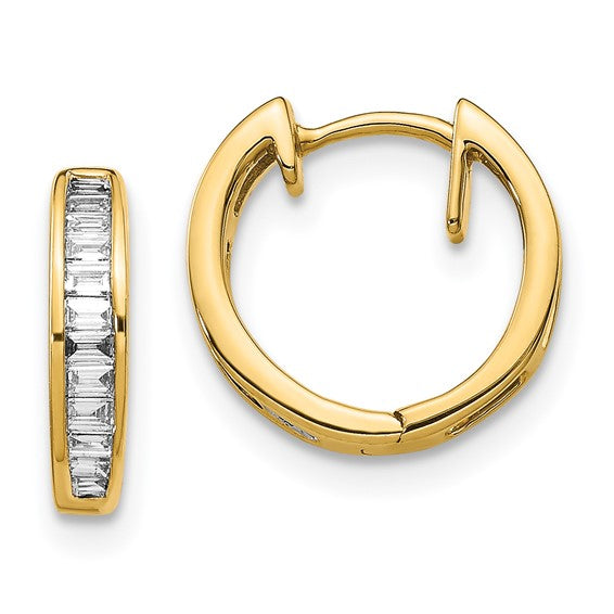 Petite Baguette 14KT Gold Diamond Hoop Huggie Earrings