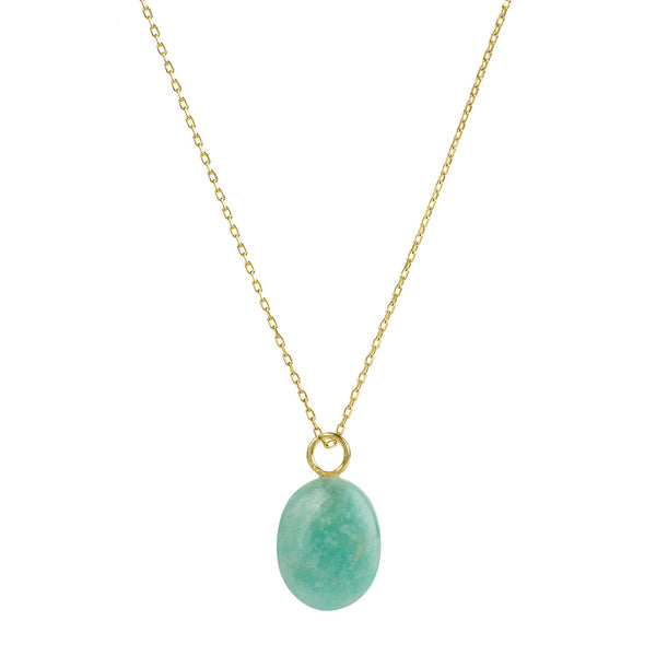 Put a gem in your life with this simple and chic every day necklace.  Inspired by the colours of a summer garden, this is the perfect pendant necklace to stack with your other gemstone pieces or simply wear on it's own.   The necklace is made of recycled materials including a vintage natural amazonite gemtones and a gold vermeil chain (sterling silver dipped in 2.5 microns of 14 Carat gold).