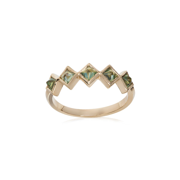 9ct Gold Fan Eternity Ring with Green Sapphires
