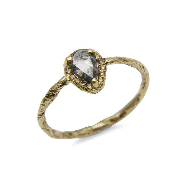 Pear Cut Grey Diamond Texture Ring in 9ct Gold