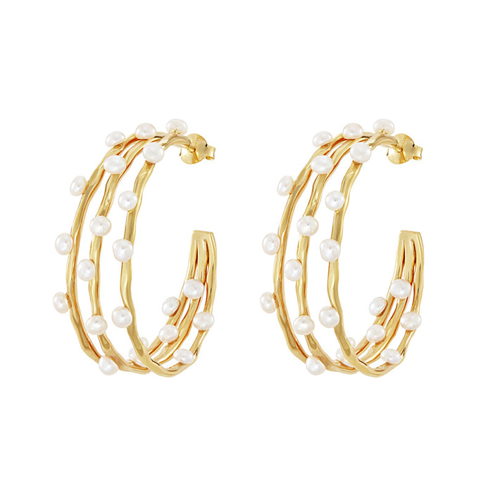 Triple Row Waterfall Pearl Hoops