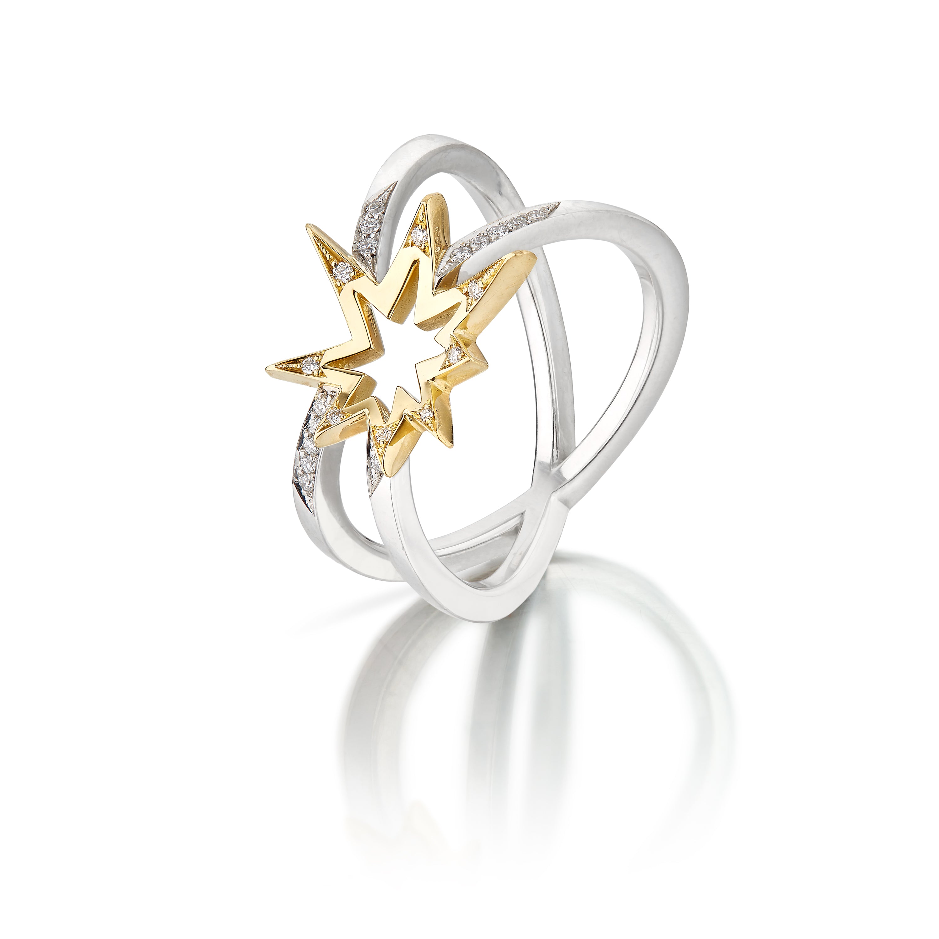 Crossette Diamond Ring 18K Gold and Platinum