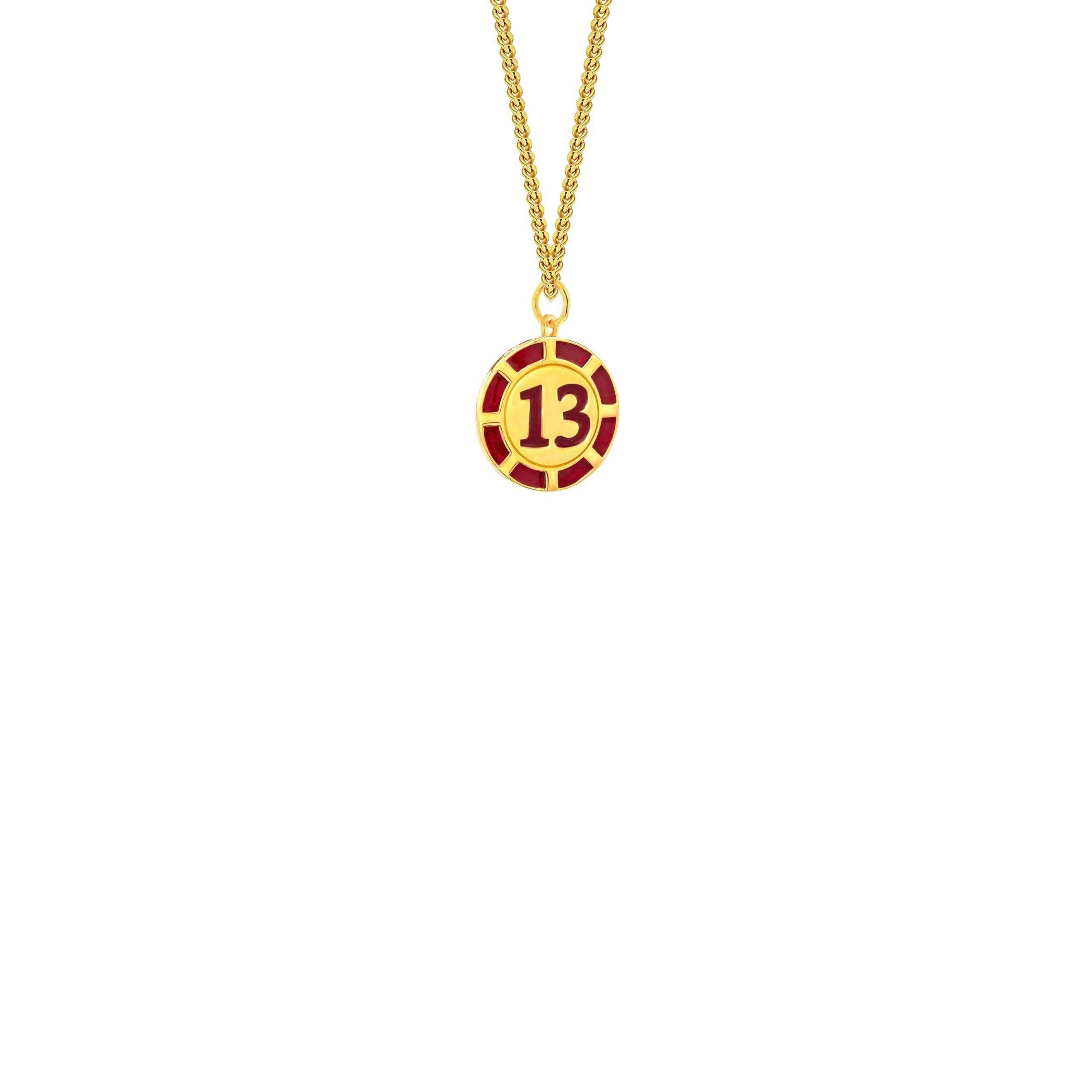 18kt Gold Plated & Red Enamel 13 Poker Chip – Mini Pendant