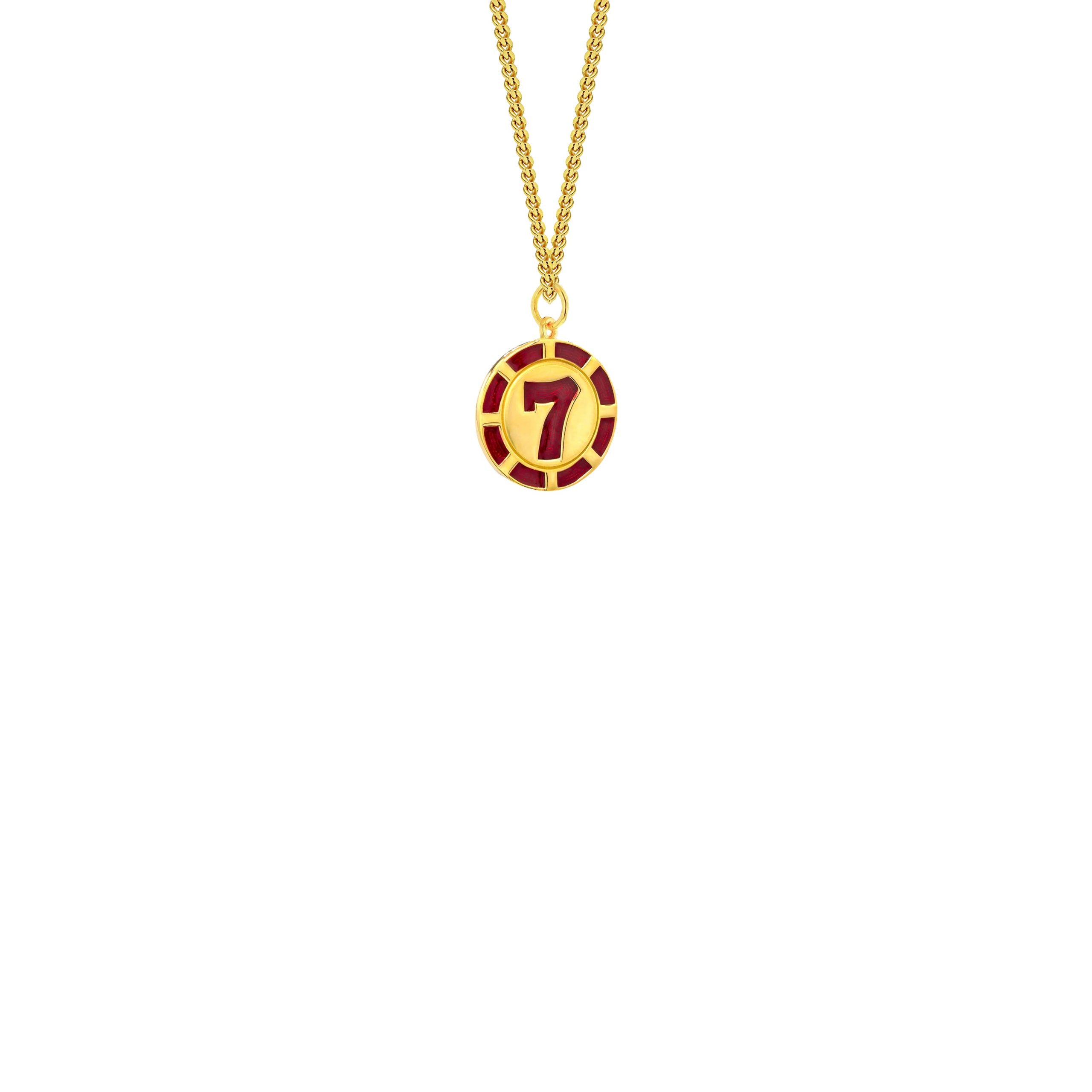 Red Enamel & Gold Plated 7 Poker Chip -Mini Pendant
