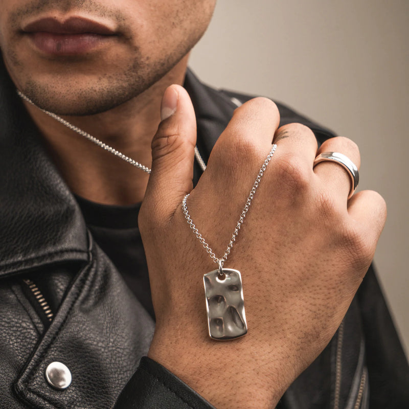 Men's Waterfall ID tag Necklace in Sterling Silver