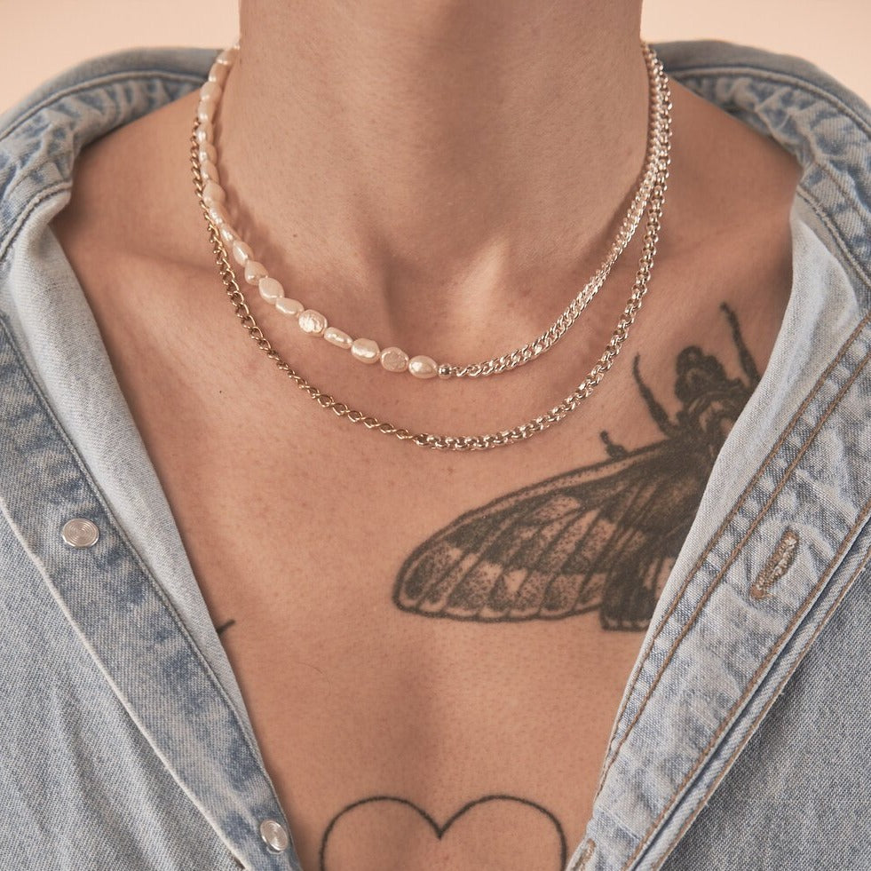 Pheonix Curb Chain and Natural Pearl Necklace