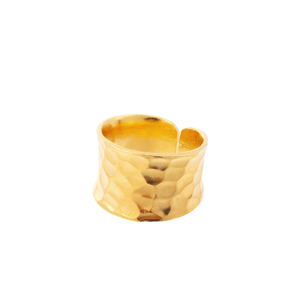 Our Nudo collection is a representation of the modern jewellery that is a second skin to every woman. This size adjustable sustainable gold ring is hand-sculpted to define your daily look with an organic embossed surface. Sustainable material is 14 Carat gold vermeil – recycled sterling silver heavily electroplated with several layers of recycled 14 Carat gold. Each product is made by hand, there may be slight natural variations in the length or tone of pieces.